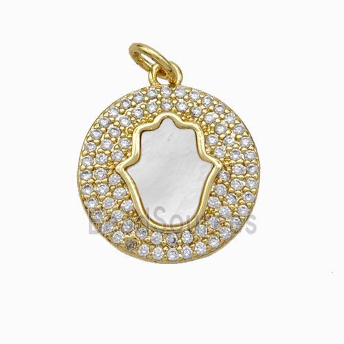 Copper Hand Pendant Pave Shell Zirconia 18K Gold Plated