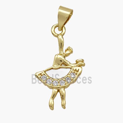 Copper Dancer Pendant Pave Shell Zirconia 18K Gold Plated
