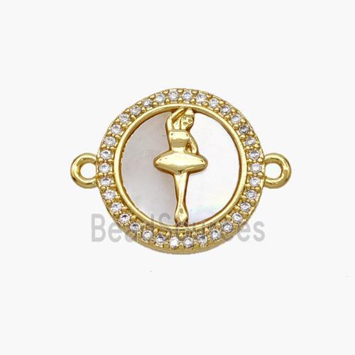 Copper Dancer Connector Pave Shell Zirconia Girl 18K Gold Plated