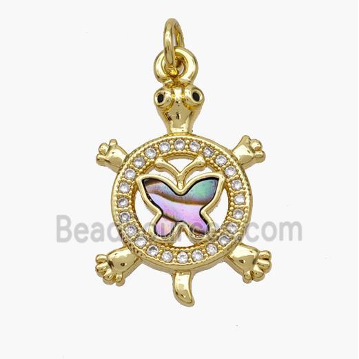 Copper Tortoise Pendant Pave Shell Zirconia Butterfly 18K Gold Plated