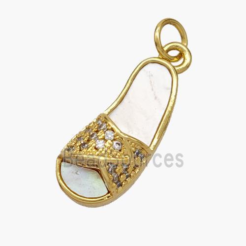 Copper Shoe Pendant Pave Shell Zirconia 18K Gold Plated