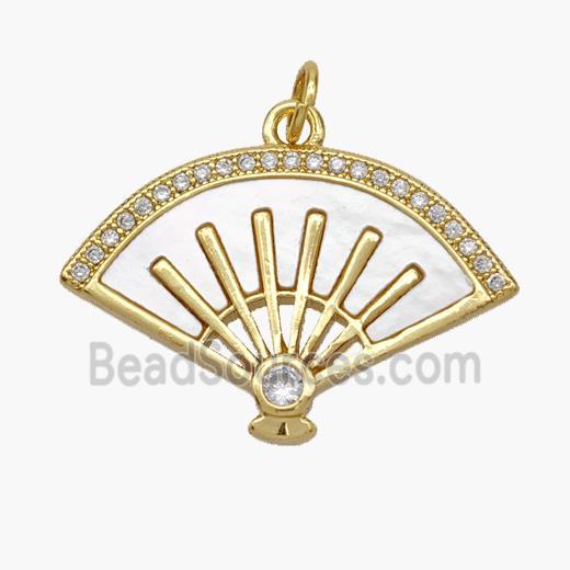 Copper Fan Pendant Pave Shell Zirconia 18K Gold Plated