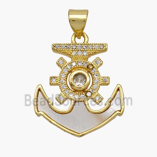 Copper Anchor Pendant Pave Shell Zirconia 18K Gold Plated