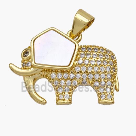 Copper Elephant Pendant Pave Shell Zirconia 18K Gold Plated