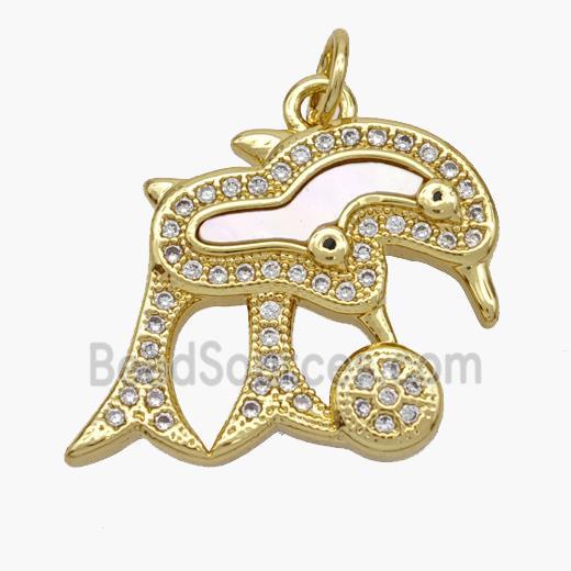 Copper Dolphin Pendant Pave Shell Zirconia 18K Gold Plated