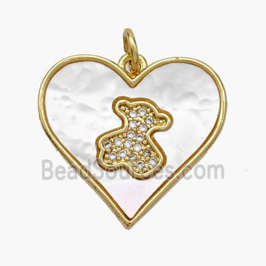 Copper Heart Pendant Pave Shell Zirconia Bear 18K Gold Plated