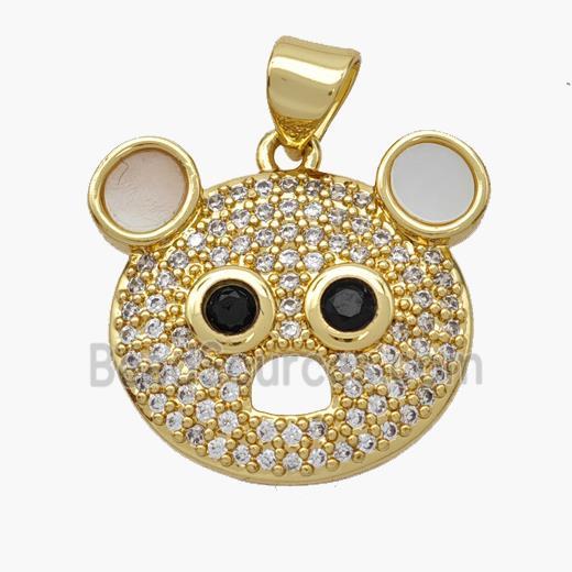 Copper Panda Pendant Pave Shell Zirconia Bear 18K Gold Plated