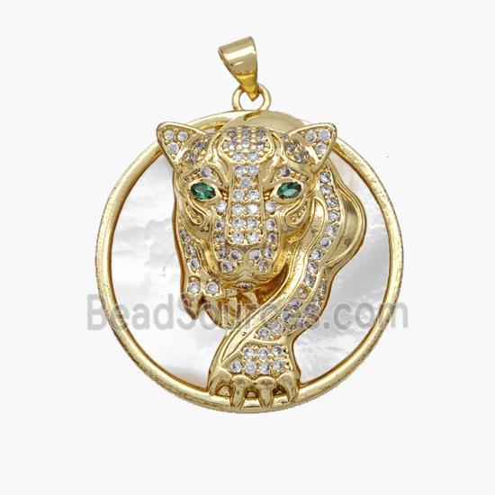 Copper Leopard Pendant Pave Shell Zirconia 18K Gold Plated