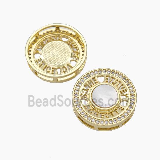 Copper Coin Pendant Pave Shell Zirconia 18K Gold Plated