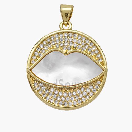 Copper Lips Pendant Pave Shell Zirconia 18K Gold Plated