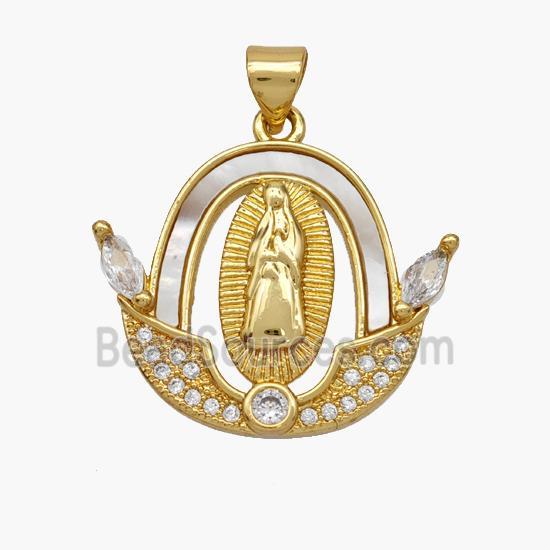 Copper Jesus Pendant Pave Shell Zirconia 18K Gold Plated