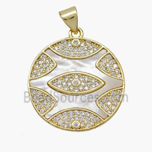 Copper Eye Pendant Pave Shell Zirconia Circle 18K Gold Plated