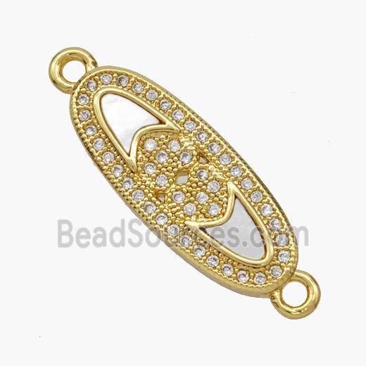 Copper Oval Connector Pave Shell Zirconia 18K Gold Plated