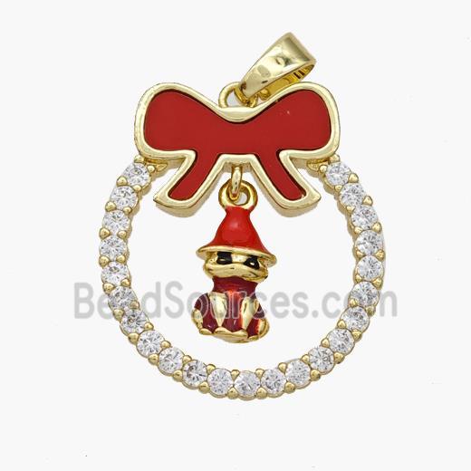 Christmas Gingerbread Man Copper Bow Pendant Pave Shell Zirconia Painted 18K Gold Plated