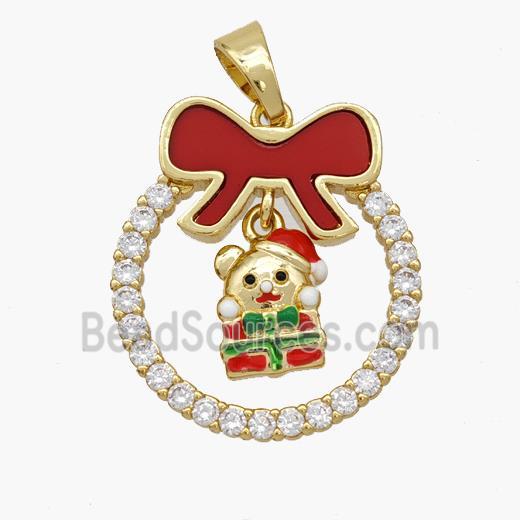 Christmas Christ Child Copper Bow Pendant Pave Shell Zirconia Painted 18K Gold Plated