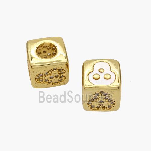 Copper Cube Beads Pave Shell Zirconia Clover Large Hole 18K Gold Plated