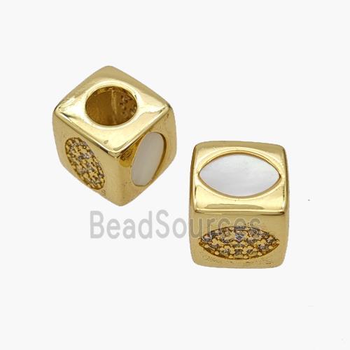 Copper Cube Beads Pave Shell Zirconia Eye Large Hole 18K Gold Plated