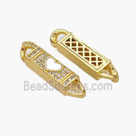 Copper Stick Connector Pave Shell Zirconia Heart 18K Gold Plated