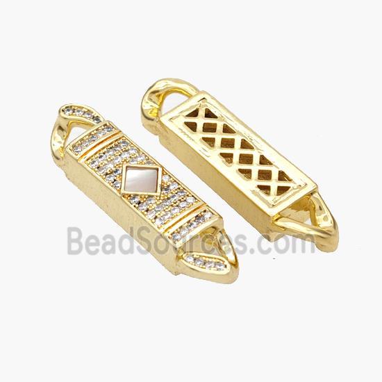 Copper Stick Connector Pave Shell Zirconia Square 18K Gold Plated