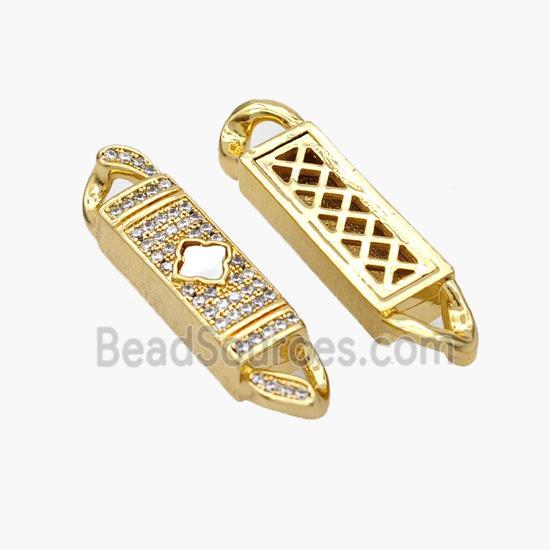 Copper Stick Connector Pave Shell Zirconia Clover 18K Gold Plated