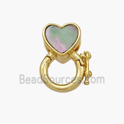 Copper Carabiner Clasp Pave Shell Heart 18K Gold Plated