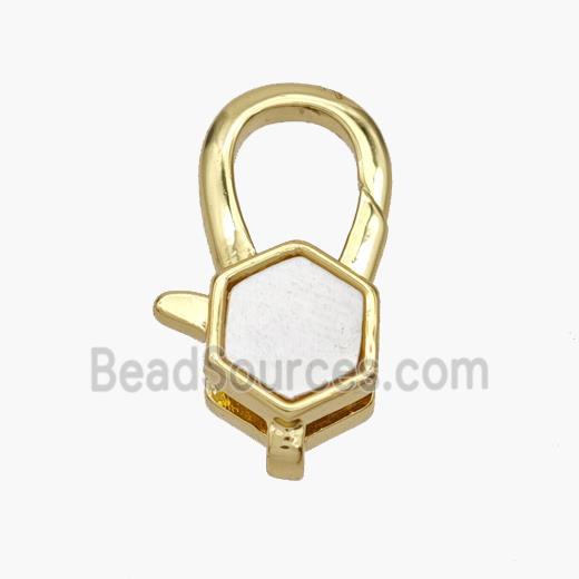 Copper Lobster Clasp Pave Shell Hexagon 18K Gold Plated