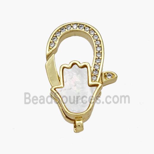 Copper Lobster Clasp Pave Shell Hamsahand 18K Gold Plated