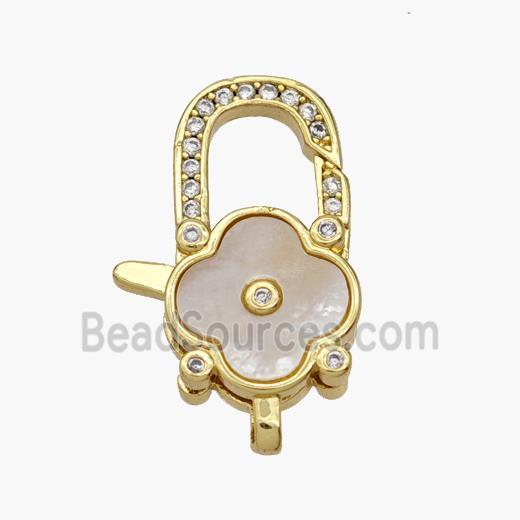 Copper Lobster Clasp Pave Shell Clover 18K Gold Plated