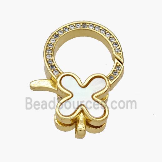 Copper Lobster Clasp Pave Shell Clover 18K Gold Plated