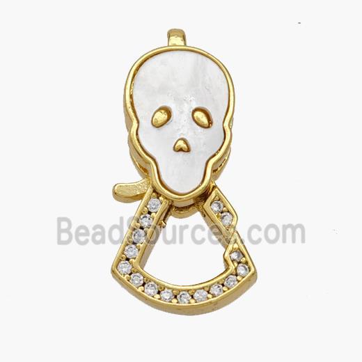 Copper Lobster Clasp Pave Shell Skull 18K Gold Plated