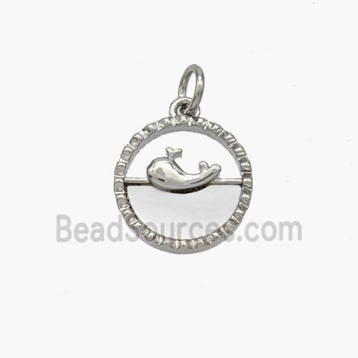 Copper Dolphin Pendant Pave Shell Platinum Plated