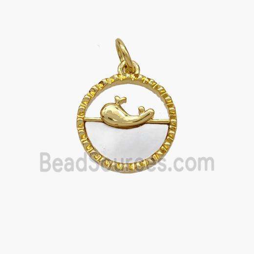 Copper Dolphin Pendant Pave Shell Gold Plated