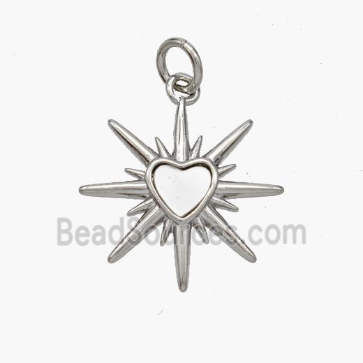 Copper Heart Star Pendant Pave Shell Platinum Plated