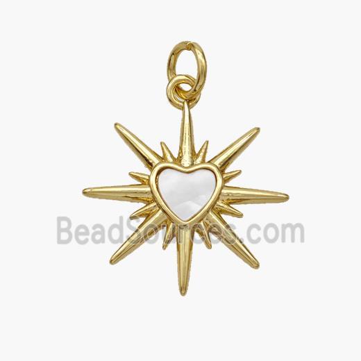 Copper Heart Star Pendant Pave Shell Gold Plated