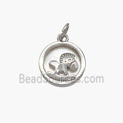 Copper Foal Pendant Pave Shell Horse Platinum Plated