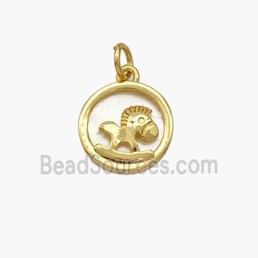 Copper Foal Pendant Pave Shell Horse Gold Plated