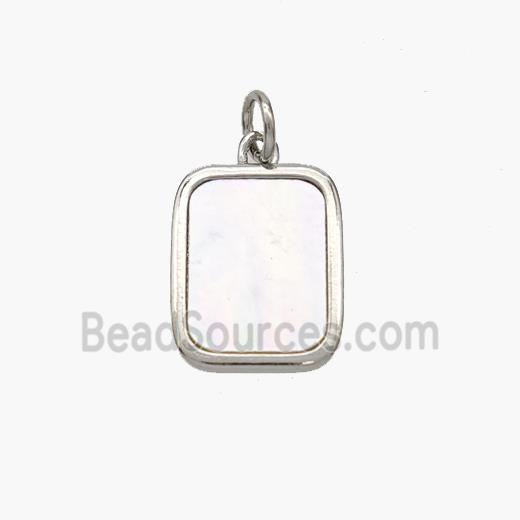 Copper Rectangle Pendant Pave Shell Platinum Plated