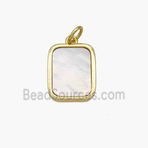 Copper Rectangle Pendant Pave Shell Gold Plated