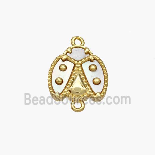 Copper Ladybug Connector Pave Shell Gold Plated