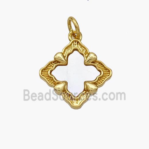 Copper Clover Pendant Pave Shell Gold Plated