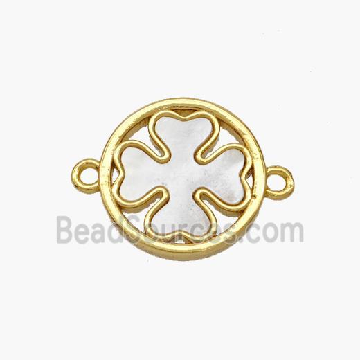 Copper Clover Connector Pave Shell Gold Plated