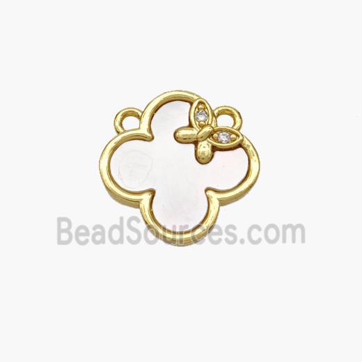 Copper Clover Pendant Pave Shell 2loops Butterfly Gold Plated