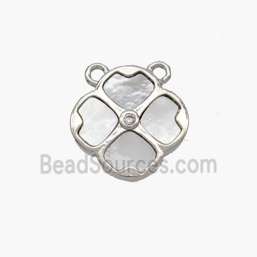 Copper Clover Pendant Pave Shell 2loops Platinum Plated