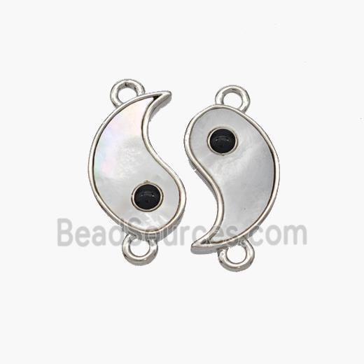 Copper Taichi Connector Pave Shell Yinyang Platinum Plated