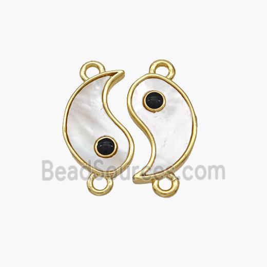 Copper Taichi Connector Pave Shell Yinyang Gold Plated