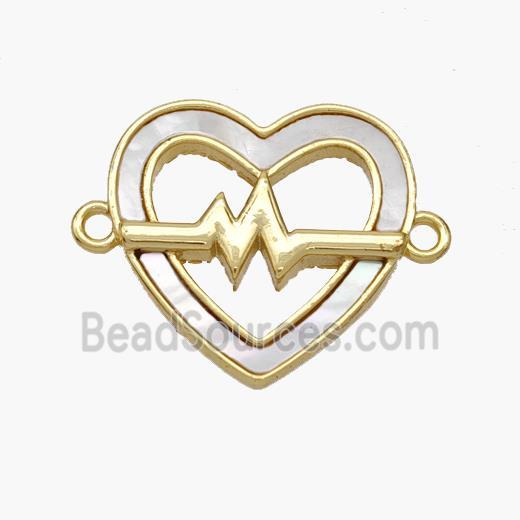 Copper Heart Connector Pave Shell Electrocardiogram Gold Plated