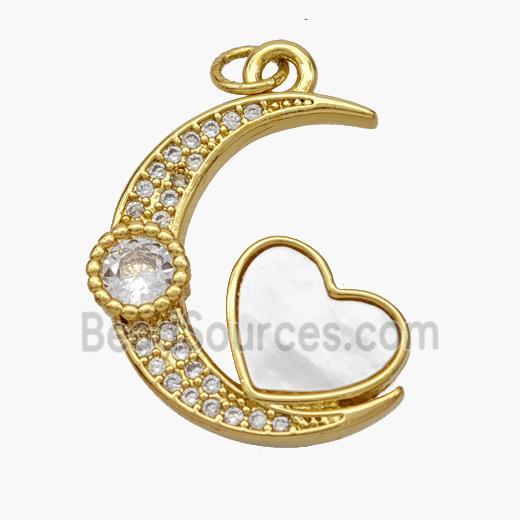 Copper Moon Heart Pendant Pave Shell Zirconia 18K Gold Plated