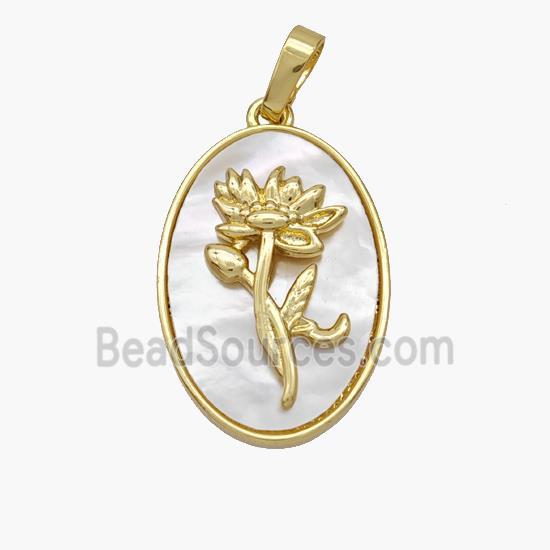 Copper Flower Pendant Pave Shell Zirconia 18K Gold Plated