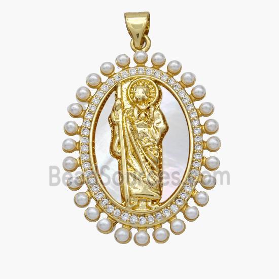 Copper Jesus Pendant Pave Shell Zirconia 18K Gold Plated