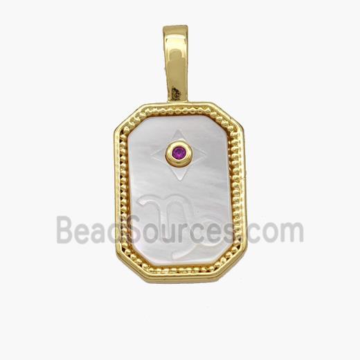 Copper Rectangle Pendant Pave Shell Zodiac Leo 18K Gold Plated